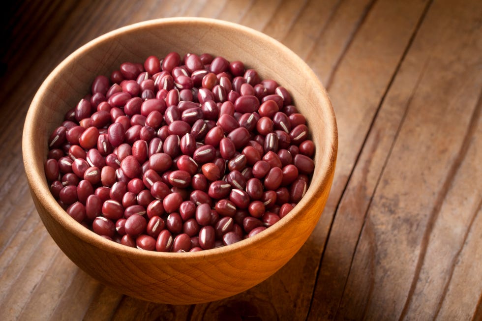 azuki beans in wooden bowl