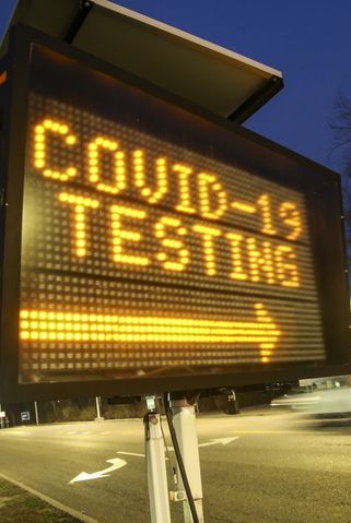 stony brook, ny a digital sign directs people to the drive through coronavirus testing area which began on the main campus of stony brook university on march 18, 2020 those wishing to be tested must first make an appointment photo by john paraskevasnewsday rm vis getty images