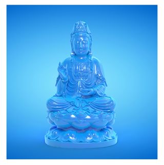 small blue statues of buddha