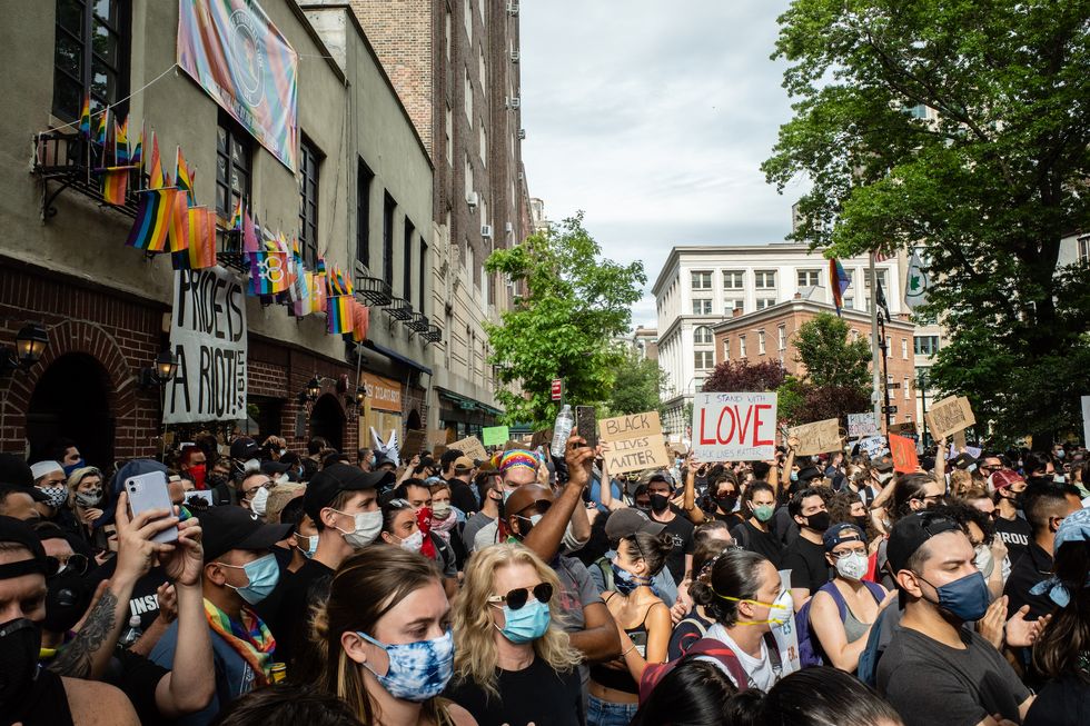 new york, new york, united states   june 2, 2020   protesters gathered at the stonewall inn and marched throughout the city to protest the death of george floyd by a minneapolis police officer