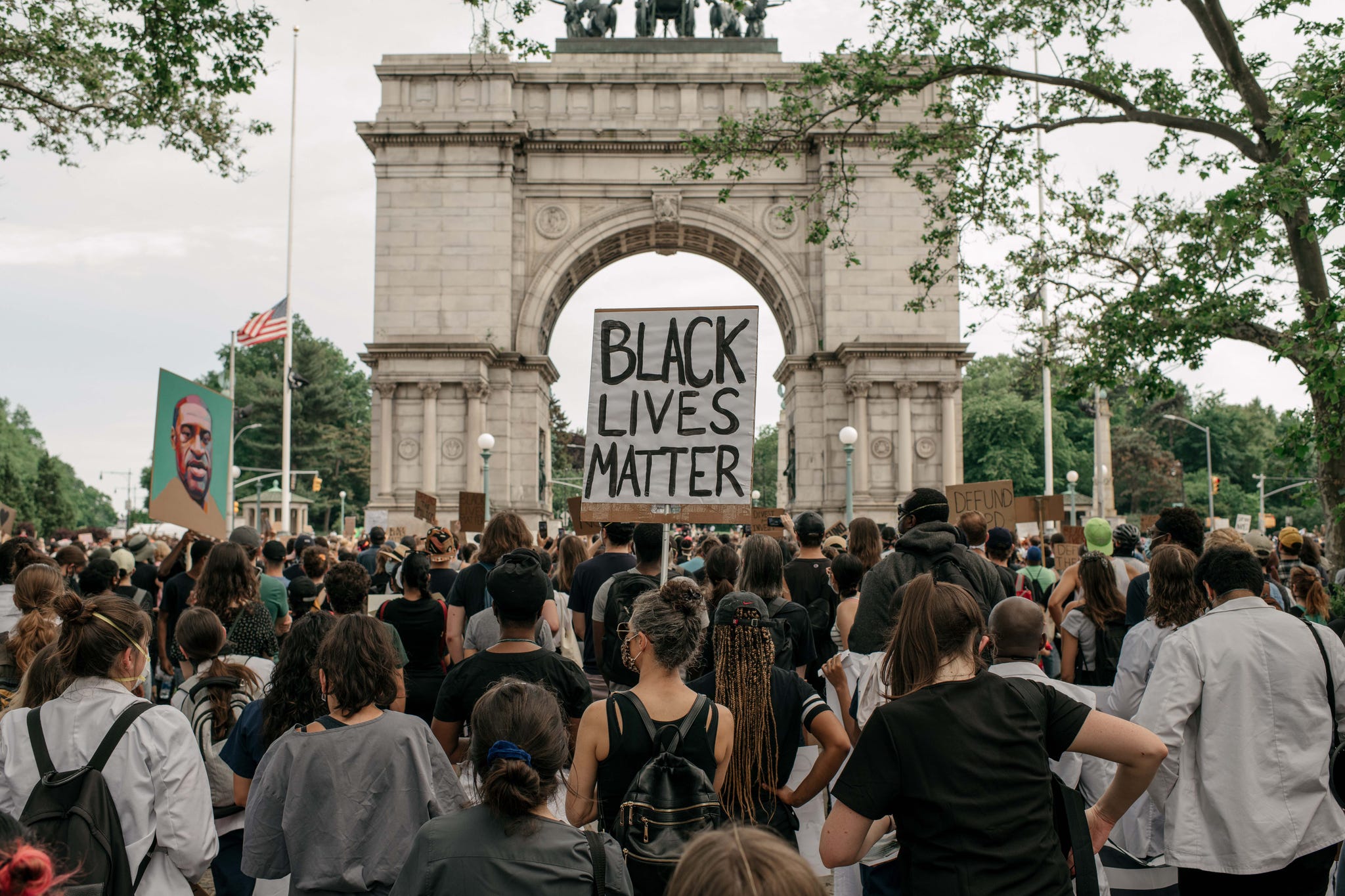 new york, ny june 04 demonstrators denouncing systemic racism in law enforcement and the may 25th killing of george floyd by a minneapolis police officer gather at a press conference in the borough of brooklyn calling for the passing of bills to increase police accountability throughout new york state on june 4, 2020 in new york city days of protest have followed in many cities across the country in response to the death of george floyd while in police custody in minneapolis, minnesota on may 25th photo by scott heinsgetty images