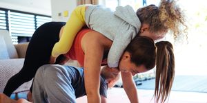 children working out at home with mum