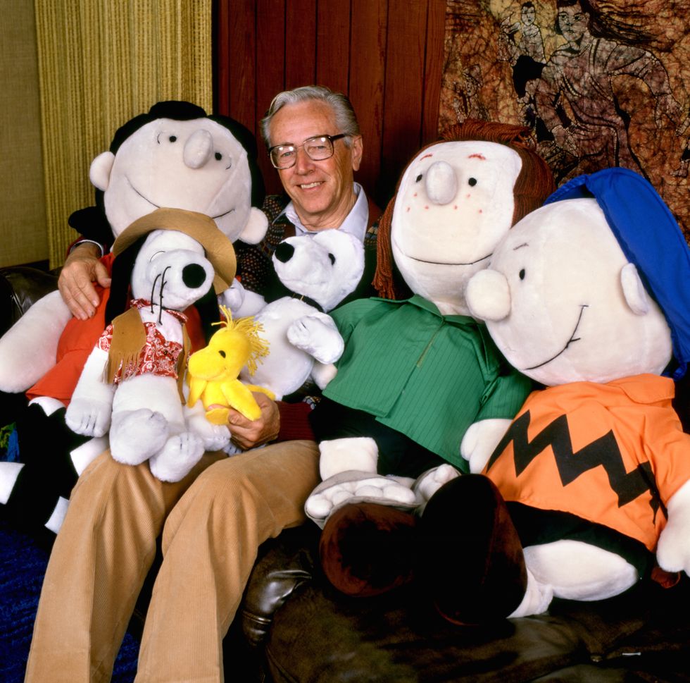 los angeles   january 1 charles m schulz with some of his peanuts characters image circa january 1, 1985 photo by cbs via getty images