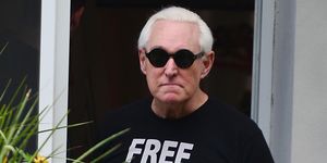 fort lauderdale, fl   july 12  roger stone makes an appearance outside his house wearing a free roger stone t shirt on july 12, 2020 in fort lauderdale, florida stone, a longtime friend and advisor to us president donald trump, recently had his prison sentence commuted by the president stone was convicted on seven felony charges including witness tampering and making false statements  photo by johnny louisgetty images