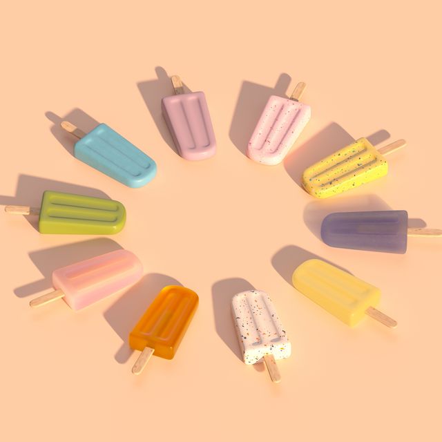 digital generated image of popsicles organized into circular pattern on beige background