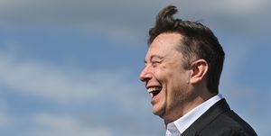 03 september 2020, brandenburg, grünheide elon musk, tesla boss, stands laughing on the tesla gigafactory construction site in grünheide near berlin, a maximum of 500,000 vehicles per year are to roll off the assembly line starting in july 2021 according to the plans of the car manufacturer, the maximum is to be reached as quickly as possible photo patrick pleuldpa zentralbildzb photo by patrick pleulpicture alliance via getty images