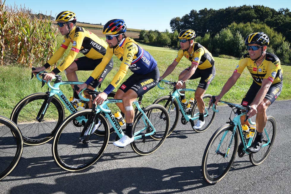 wout van aert l of team jumbo   visma and primoz roglic 2l of team jumbo   visma pictured during a training session on the rest day during the 107th edition of the tour de france cycling race, in france, monday 07 september 2020 this years tour de france was postponed due to the worldwide covid 19 pandemic the 2020 race starts in nice on saturday 29 august and ends on 20 september belga photo david stockman photo by david stockmanbelga magafp via getty images