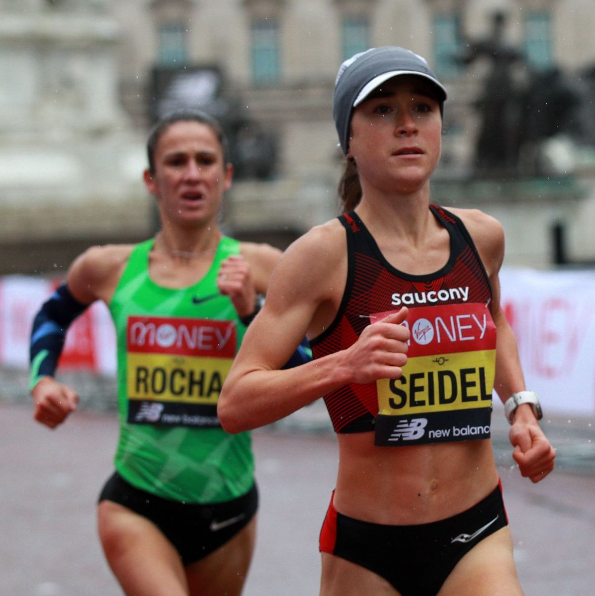 us runner molly seidel r leads portugals carla salome rocha during the womens race of the 2020 london marathon in central london on october 4, 2020   this years london marathon, an elite athlete only event, takes place in a secure biosphere on a enclosed, looped course, in st jamess park, due to coronavirus restrictions photo by ian walton  pool  afp  restricted to editorial use   sponsorship of content subject to lmel agreement photo by ian waltonpoolafp via getty images
