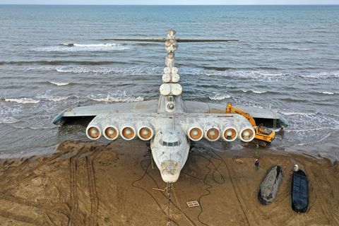 derbent, republic of dagestan, russia   october 6, 2020 the lun class ekranoplan on the caspian sea coast after over 30 years in the military port, in 2020 the caspian flotilla presented the ekranoplan to the city of derbent, where it will be exhibited in patriot park musa salgereyevtass photo by musa salgereyev\tass via getty images