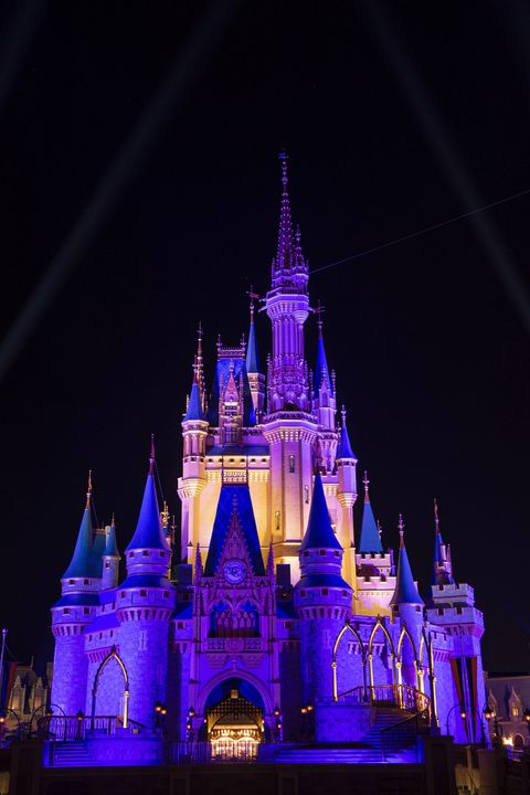 lake buena vista, fl cinderella castle inside the magic kingdom park is lit purple and gold in honor of the los angeles lakers winning the 2020 nba final on october 11, 2020 at walt disney world in lake buena vista, florida  photo by david roarkdisney resorts via getty images
