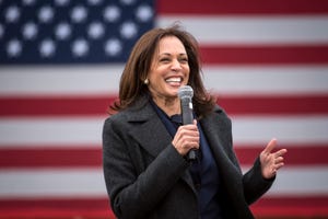 detroit, mi october 25 democratic us vice presidential nominee sen kamala harris d ca speaks at the ibew local union 58 on october 25, 2020 in detroit, michigan harris is traveling to multiple locations in the metro detroit area to campaign for democratic presidential nominee joe biden photo by nic antayagetty images