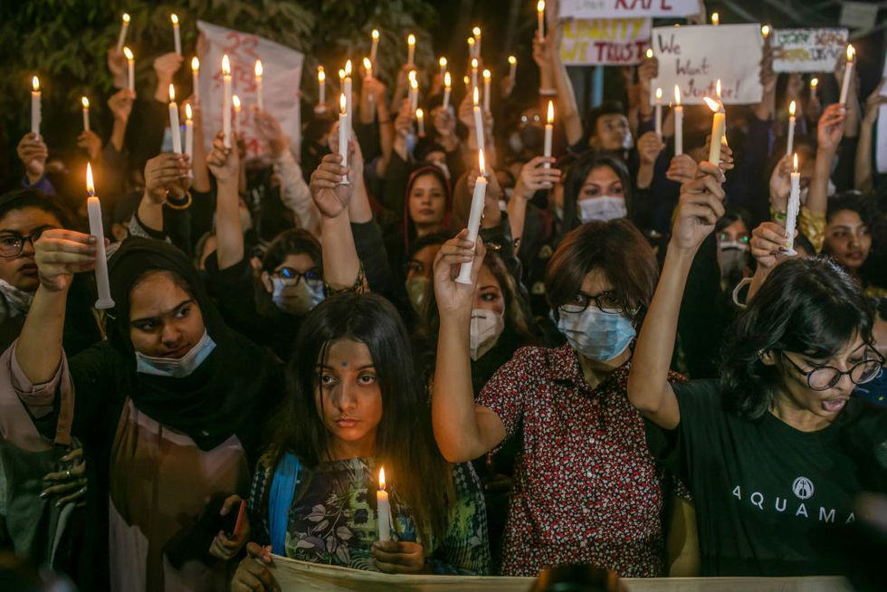 dhaka, bangladesh   20210109 protesters holding burning candles during the demonstration
bangladeshi student, classmates and friends of rape victims, organized a candle light protest demanding for justice against rape photo by sazzad hossainsopa imageslightrocket via getty images