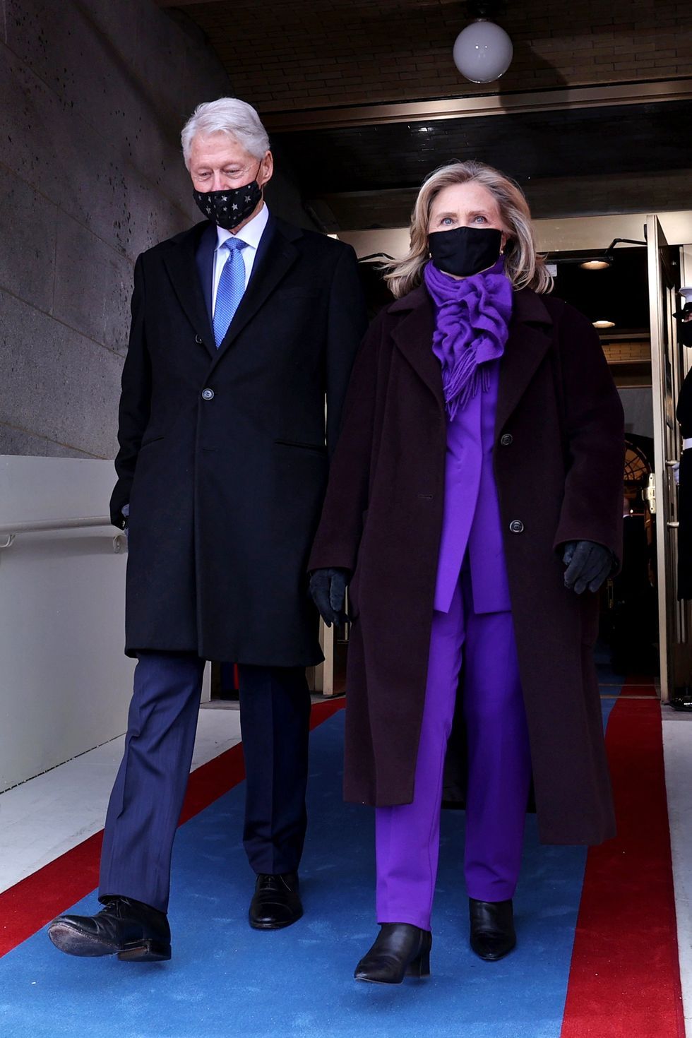 inauguration outfits hidden meanings   hilary clinton purple monochrome
