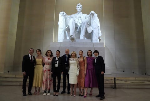 washington, dc january 20 us president joe biden, first lady jill biden and their family pose at the lincoln memorial where the president participated in a televised ceremony on january 20, 2021 in washington, dc biden was sworn in today as the 46th president photo by joshua roberts poolgetty images