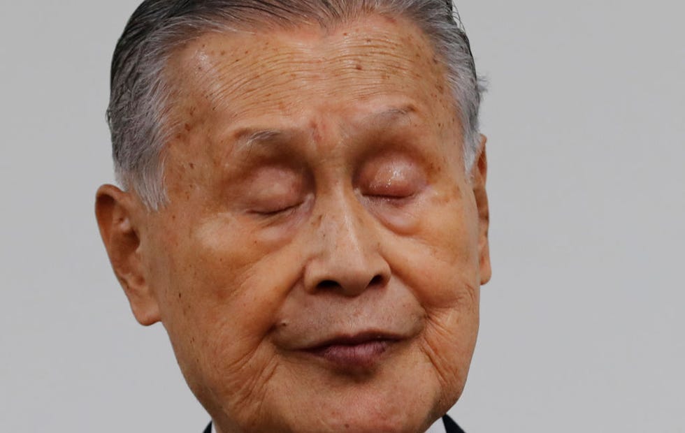 tokyo 2020 president yoshiro mori closes his eyes during a news conference in tokyo on february 4, 2021 photo by kim kyung hoon  pool  afp photo by kim kyung hoonpoolafp via getty images