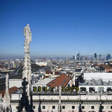 milan, italy, february 11 the skyline of milan is seen from the terraces of the duomo cathedral in milan, italy on february 11, 2021 the monumental complex reopens to the public after closing on november 5, 2020 due to the covid 19 restrictions photo by piero cruciattianadolu agency via getty images
