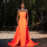los angeles, ca   april 13  actressdirector regina king is seen in her red carpet look for the 23rd costume designer guild awards  on april 13, 2021 in los angeles, california photo by james anthony via getty images