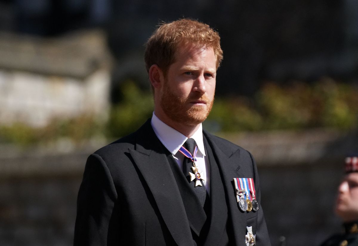britains prince harry, duke of sussex walks during the funeral procession of britains prince philip, duke of edinburgh to st georges chapel in windsor castle in windsor, west of london, on april 17, 2021   philip, who was married to queen elizabeth ii for 73 years, died on april 9 aged 99 just weeks after a month long stay in hospital for treatment to a heart condition and an infection photo by victoria jones  pool  afp photo by victoria jonespoolafp via getty images