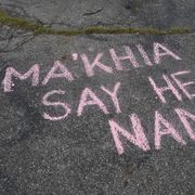 supporters write messages in chalk at a vigil in columbus, ohio on april 21, 2021 in memory of makhia bryant, 16, who was shot and killed by a columbus police department officer   police in the us state of ohio fatally shot a black teenager who appeared to be lunging at another person with a knife, less than an hour before former officer derek chauvin was convicted of murdering george floyd the shooting occurred at a tense time with growing outrage against racial injustice and police brutality in the united states, and set off protests in the city of columbus photo by jeff dean  afp photo by jeff deanafp via getty images