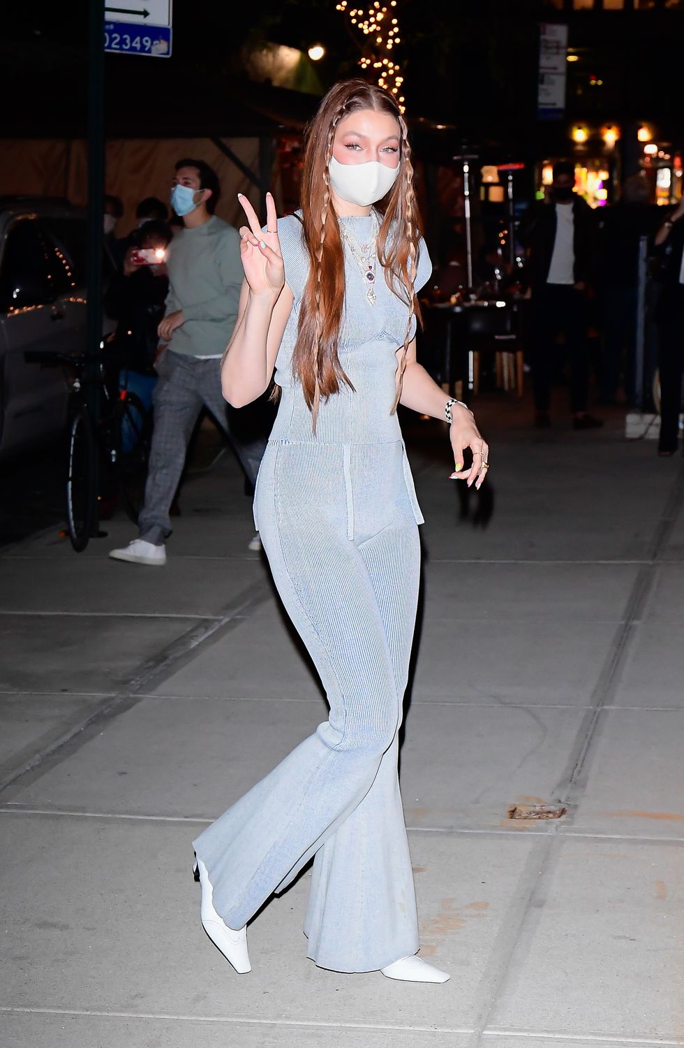 new york, ny   april 23  gigi hadid is seen at her birthday party in noho on april 23, 2021 in new york city photo by raymond hallgc images
