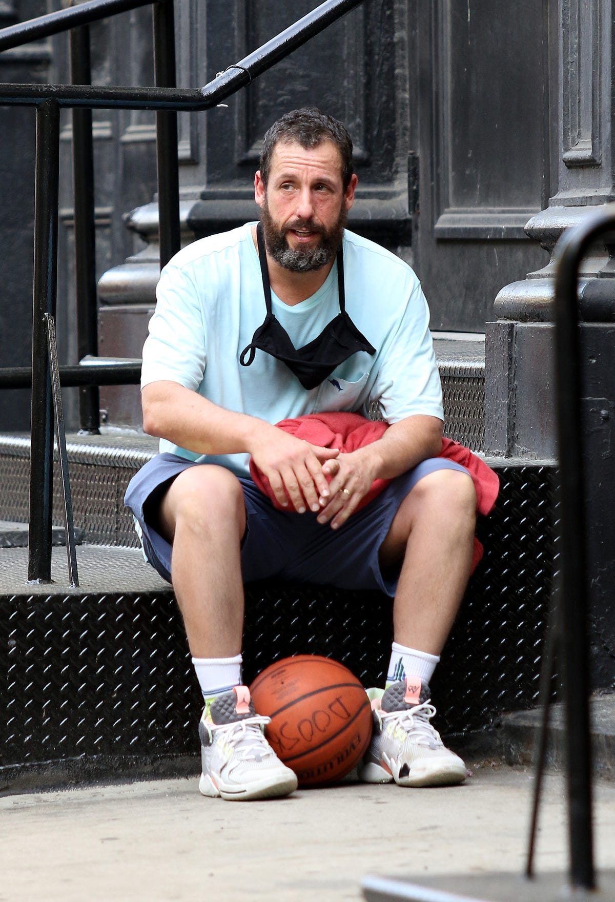 Video of Adam Sandler Playing Pickup Basketball on Long Island in a Big Polo