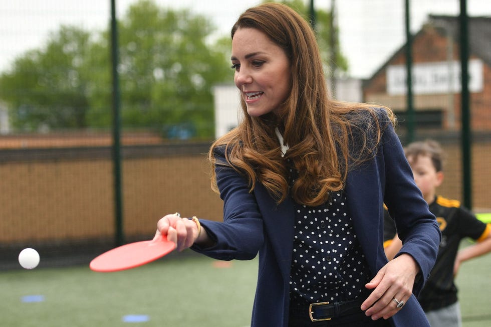 britains catherine, duchess of cambridge plays table tennis as she visits the way youth zone in wolverhampton, central england on may 13, 2021 photo by jacob king  pool  afp photo by jacob kingpoolafp via getty images