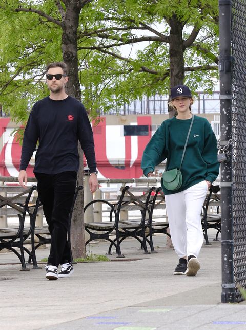 new york city, ny   may 24  jennifer lawrence is seen out for a walk by the hudson river with her husband cooke maroney on may 24, 2021 in new york city, new york photo by megagc images