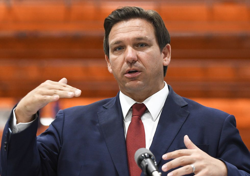 lakeland, florida, united states   20210528 florida gov ron desantis speaks at a press conference at lifescience logistics to urge the biden administration to approve floridas plan to import prescription drugs from canada, thereby saving floridians an estimated $100 million annually on drug costs photo by paul hennessysopa imageslightrocket via getty images