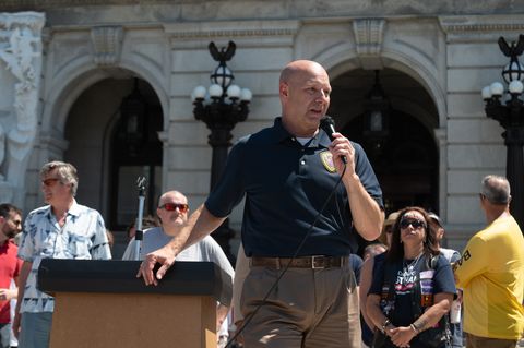 pennsylvania state senator doug mastriano speaks at reopen rally in harrisburg, pa on june 5th, 2021 mastriano is considering a run for governor of pennsylvania in 2022  photo by zach d robertsnurphoto via getty images