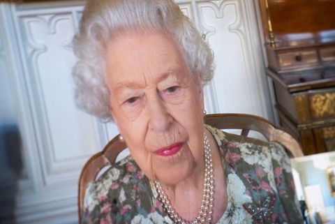 london, england   june 08 queen elizabeth ii appears on a screen via videolink from windsor castle, where she is in residence, during a virtual audience to receive the ambassador from the republic of south sudan, agnes oswaha, at buckingham palace on june 8, 2021 in london, england photo victoria jones   by poolgetty images