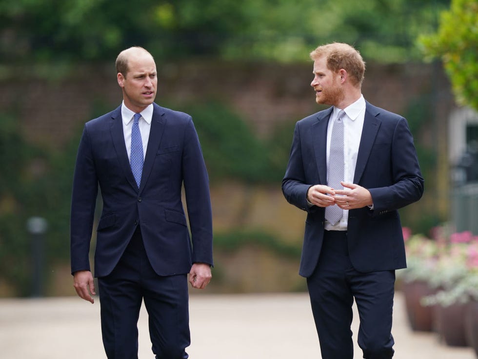 london, england july 01 prince william, duke of cambridge left and prince harry, duke of sussex arrive for the unveiling of a statue they commissioned of their mother diana, princess of wales, in the sunken garden at kensington palace, on what would have been her 60th birthday on july 1, 2021 in london, england today would have been the 60th birthday of princess diana, who died in 1997 at a ceremony here today, her sons prince william and prince harry, the duke of cambridge and the duke of sussex respectively, will unveil a statue in her memory photo by yui mok wpa poolgetty images