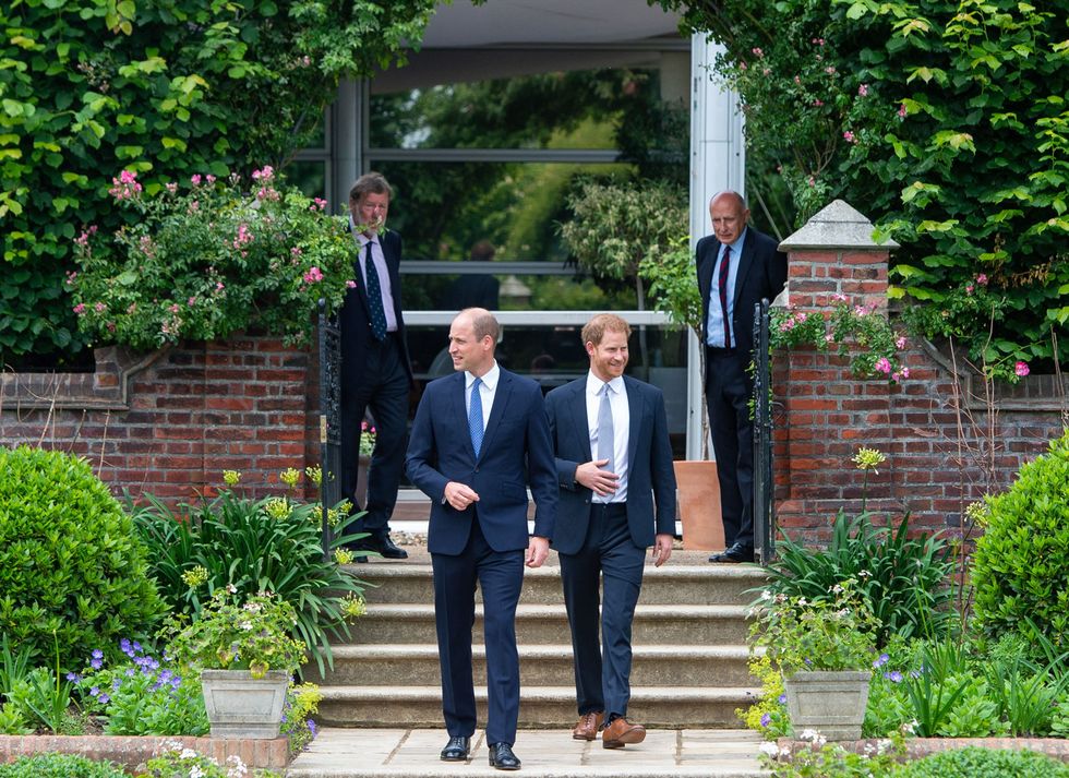 britains prince william, duke of cambridge l and britains prince harry, duke of sussex arrive for the unveiling of a statue of their mother, princess diana at the sunken garden in kensington palace, london on july 1, 2021, which would have been her 60th birthday   princes william and harry set aside their differences on thursday to unveil a new statue of their mother, princess diana, on what would have been her 60th birthday photo by dominic lipinski  pool  afp photo by dominic lipinskipoolafp via getty images