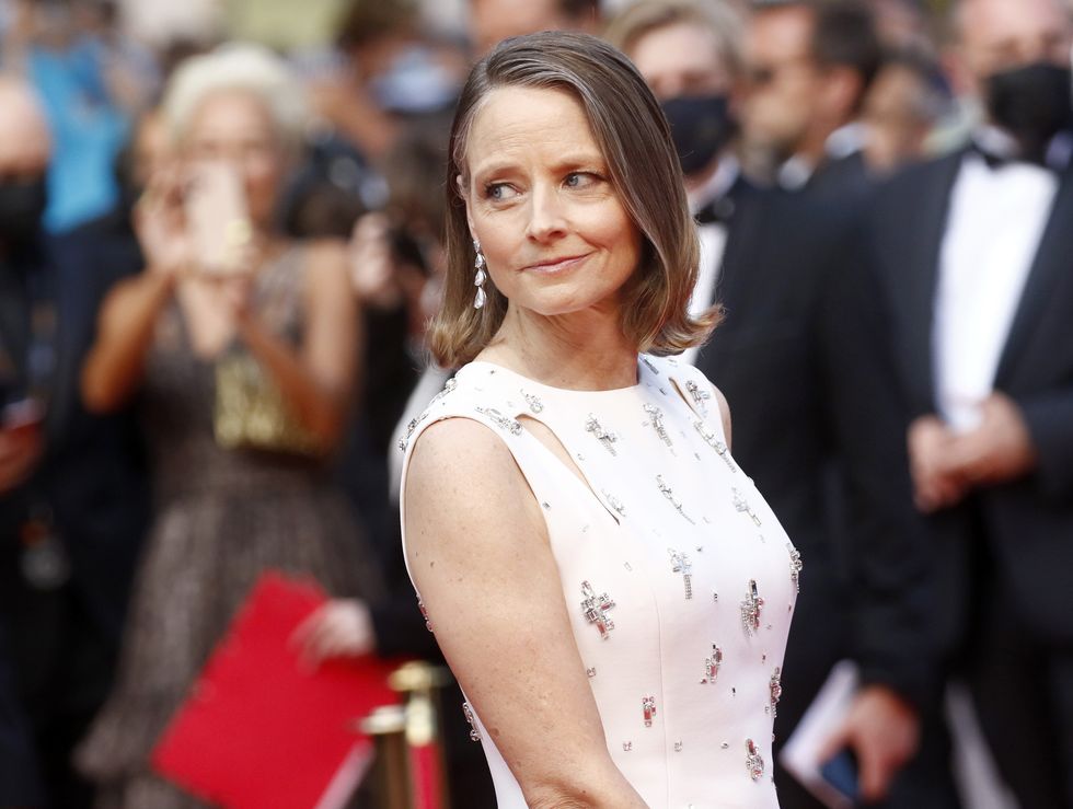 cannes, france   july 07, 2021 jodie foster arrives at the opening premiere of annette during the 74th cannes film festival held at the palais des festivals in cannes, france photo credit should read p lehmanbarcroft media via getty images