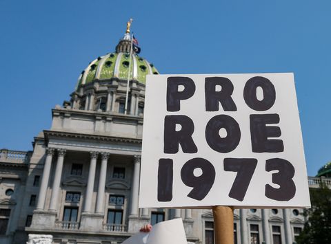 harrisburg, united states   20210912 a protester holds a placard in front of the pennsylvania state capitol during the rally for reproductive rightsthe rally was organized after the united states supreme court refused to block a texas law prohibiting almost all abortions photo by paul weaversopa imageslightrocket via getty images