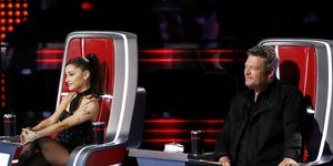 the voice    "blind auditions"    pictured l r kelly clarkson, john legend, ariana grande, blake shelton    photo by trae pattonnbcnbcu photo bank
