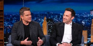 the tonight show starring jimmy fallon episode 1535 pictured l r actor matt damon and actor ben affleck during an interview on wednesday, october 13, 2021 photo by charles sykesnbcnbcu photo bank via getty images