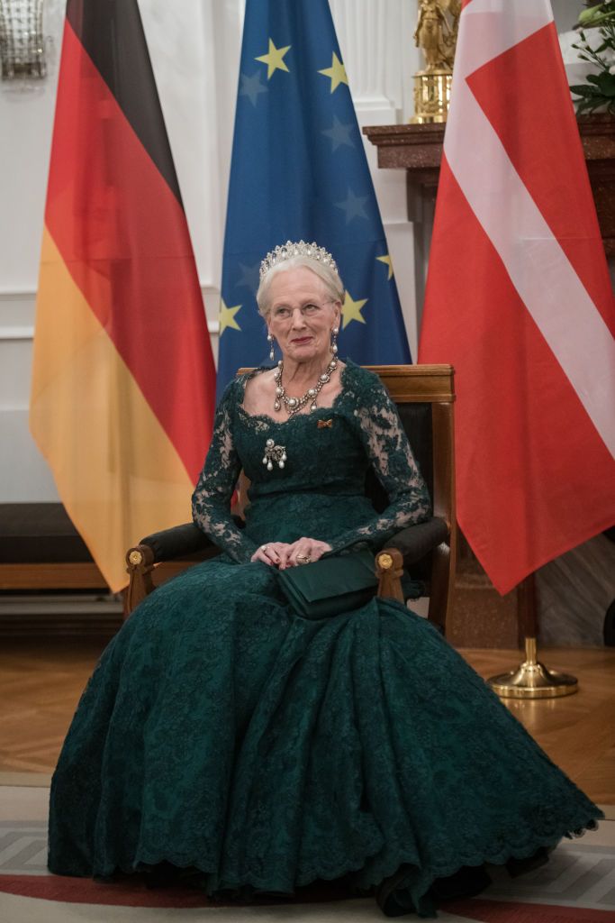 berlin, germany november 10 queen margrethe ii of denmark attends a state banquet in bellevue palace on november 10, 2021 in berlin, germany the danish queen and her son are conducting a state visit to germany, including the countrys federal capital, berlin, and that of its largest state, munich, from november 10 13 denmark and germany are neighboring countries and close partners politically, historically, economically and culturally photo by steffi loosgetty images