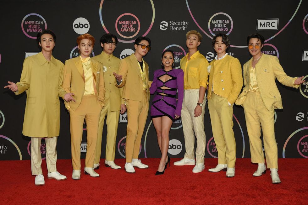 2021 american music awards   the amas will air live from the microsoft theater in los angeles on sunday, nov 21, at 800 pm estpst on abc abc via getty images
bts, becky g