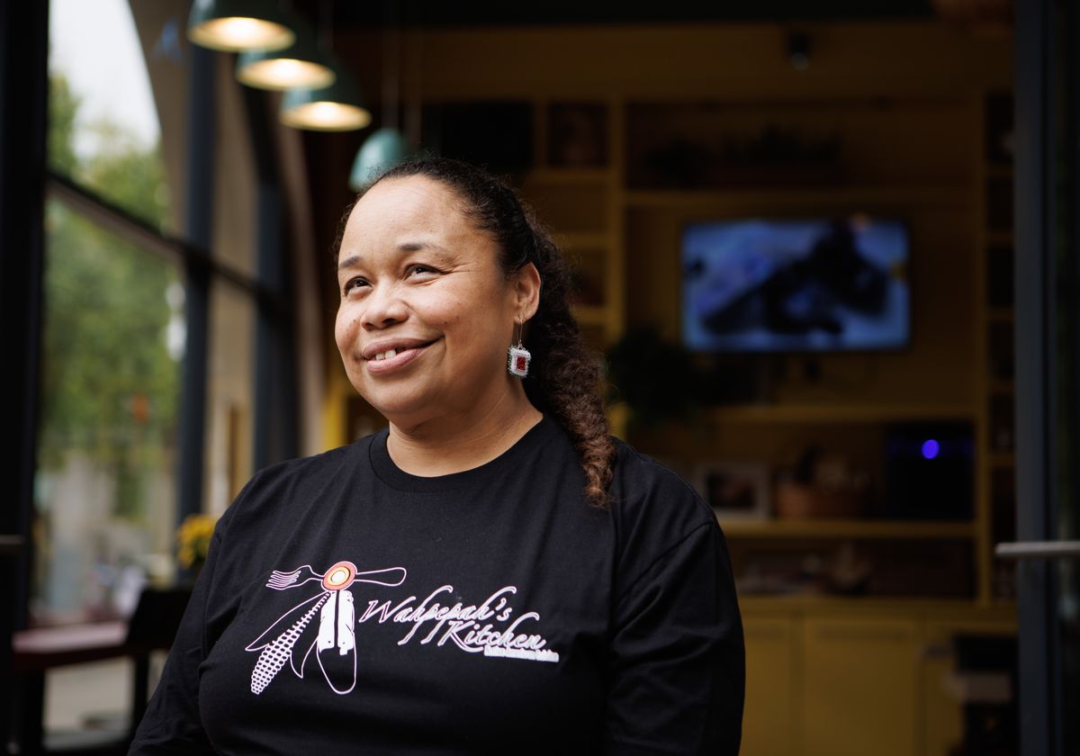 wahpepahs kitchen chef and owner crystal wahpepah poses for a portrait at her restaurant in oakland calif
