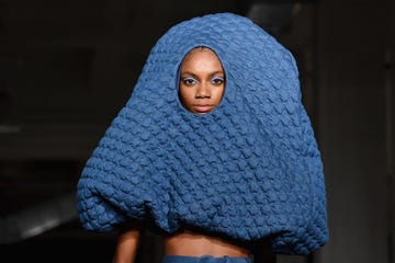 a model walks the runway for christian siriano during new york fashion week the shows at empire state building on february 12, 2022 in new york city photo by angela weiss  afp photo by angela weissafp via getty images