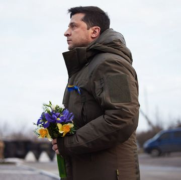 donetsk, ukraine   february 17     editorial use only â mandatory credit   "ukrainian presidency  handout"   no marketing no advertising campaigns   distributed as a service to clients     ukrainian president volodymyr zelensky is seen as he visits the border troops in donetsk, ukraine on february 17, 2022 photo by ukrainian presidency  handoutanadolu agency via getty images