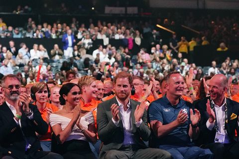 the duke and duchess of sussex watch the invictus games opening ceremony at zuiderpark the hague, netherlands picture date saturday april 16, 2022 photo by aaron chownpa images via getty images