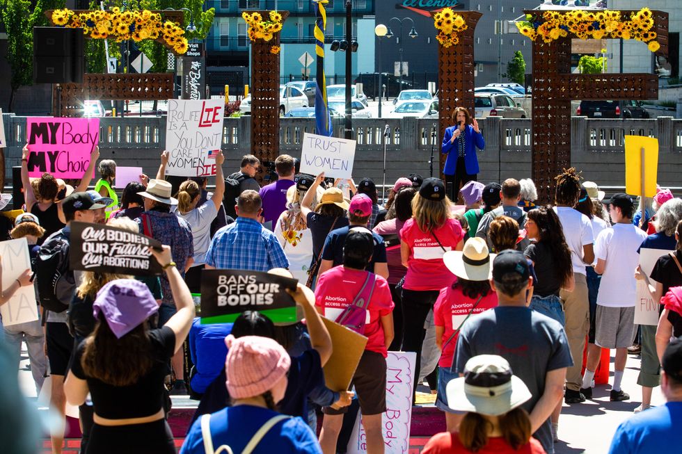 reno, nevada, united states 20220514 senator catherine cortez masto speaks at a pro abortion rights rally people gathered to voice their displeasure with the supreme courts leaked document that likely signals the over turn of roe v wade photo by ty o'neilsopa imageslightrocket via getty images