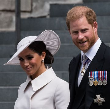 london, united kingdom june 03 prince harry, duke of sussex and meghan, duchess of sussex leave st pauls cathedral after attending service of thanksgiving for the queens during the platinum jubilee celebrations in london, united kingdom on june 03, 2022 millions of people in the uk are set to join the four day celebrations marking the 70th year on the throne of britains longest reigning monarch, queen elizabeth ii, with over a billion viewers expected to watch the festivities around the world photo by wiktor szymanowiczanadolu agency via getty images