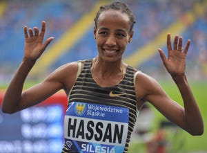 sifan hassan of netherlands after winning the womens 3000m during the silesia kamila skolimowska memorial 2022, part of the 2022 diamond league series at slaski stadium in chorzow on saturday, august 07 2022, in slaski stadium, chorzow, silesian voivodeship, poland photo by artur widaknurphoto via getty images