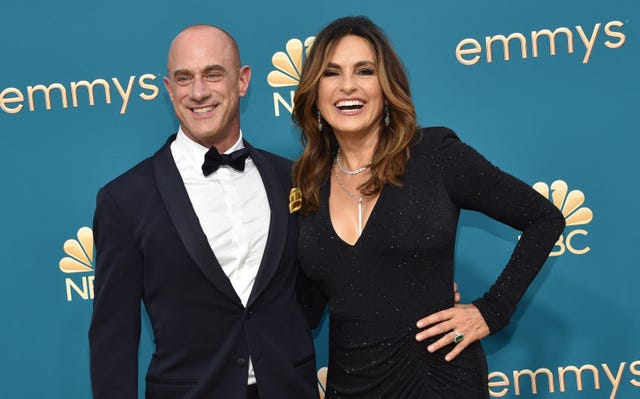 us actor christopher meloni (l) and us actress mariska hargitay arrive for the 74th emmy awards at the microsoft theater in los angeles, california, on september 12, 2022. (photo by chris delmas / afp) (photo by chris delmas/afp via getty images)