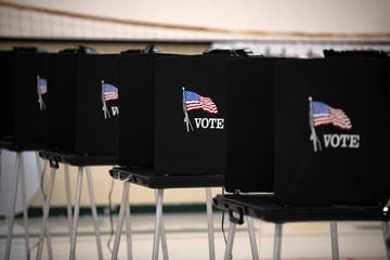 topshot voting booths are seen at glass elementary schools polling station in eagle pass, texas, on november 8, 2022 photo by mark felix afp photo by mark felixafp via getty images