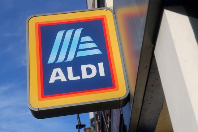 signage is pictured outside an aldi local store on kilburn high road in london on january 2, 2023. (photo by isabel infantes / afp) (photo by isabel infantes/afp via getty images)