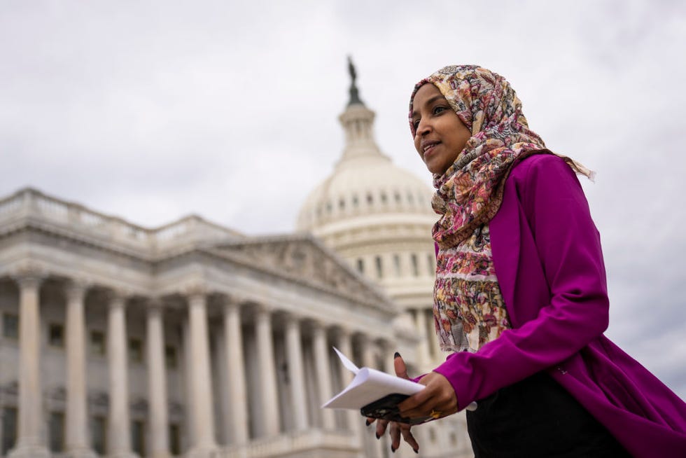 washington, dc january 26 rep ilhan omar d mn departs a news conference marking the 6th anniversary of the trump administrations executive order 13769, also known as the muslim ban, outside the us capitol on january 26, 2023 in washington, dc on january 27, 2017, president trump enacted the ban, stopping people from seven predominantly muslim countries from entering the us photo by drew angerergetty images