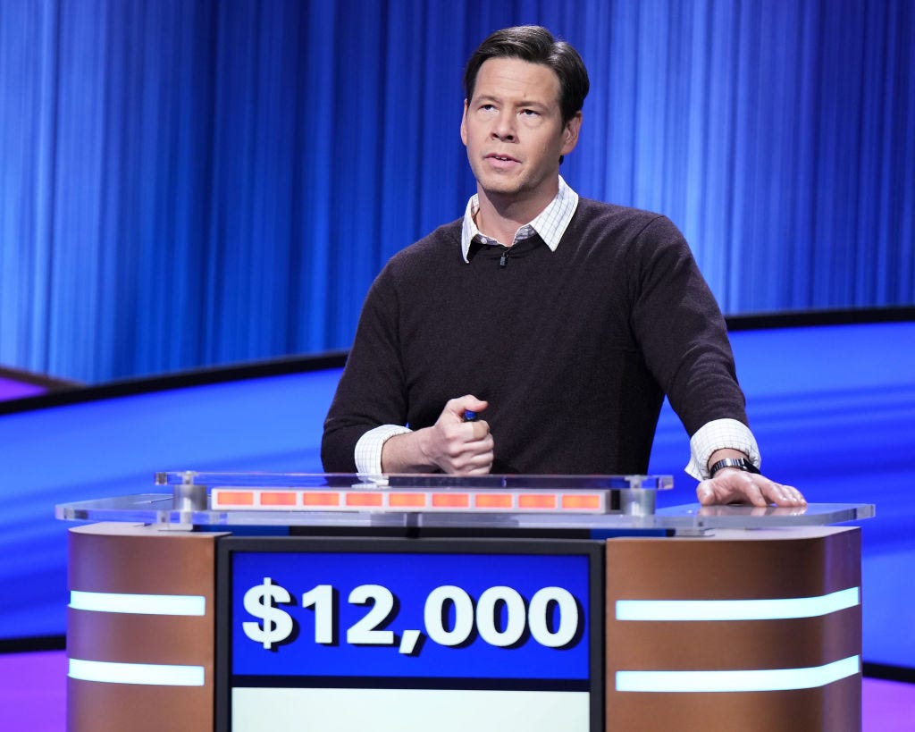 celebrity jeopardy final ike barinholtz, wil wheaton, patton oswalt in the championship round of celebrity jeopardy, semifinal winners ike barinholtz, wil wheaton and patton oswalt battle for the title of celebrity jeopardy champion and winner of the $1 million grand prize, thursday, feb 2 800 900 pm est, on abc tyler goldenabc via getty images ike barinholtz